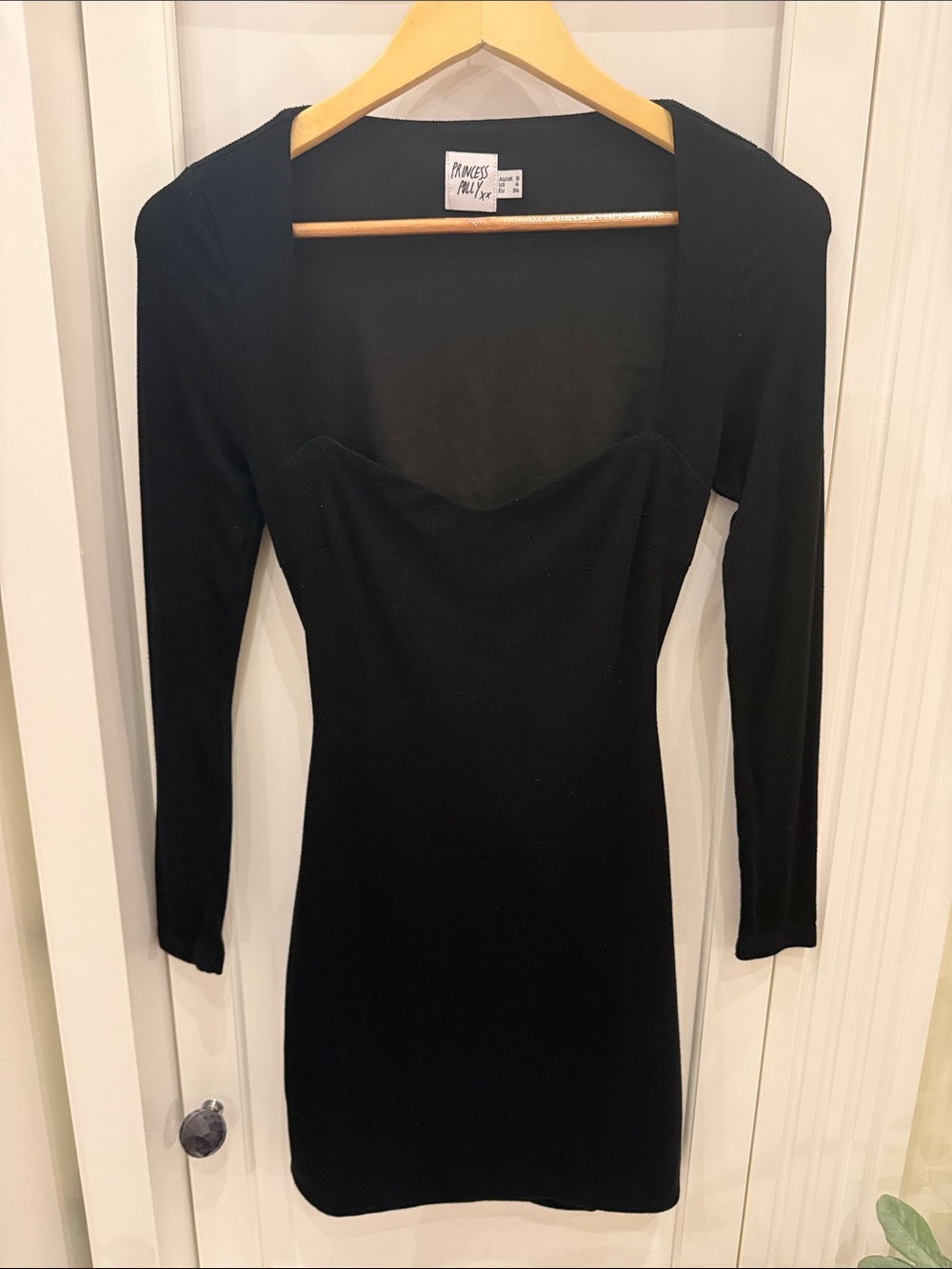 Princess Polly Black Long Sleeve Square Neck Bodycon Dress